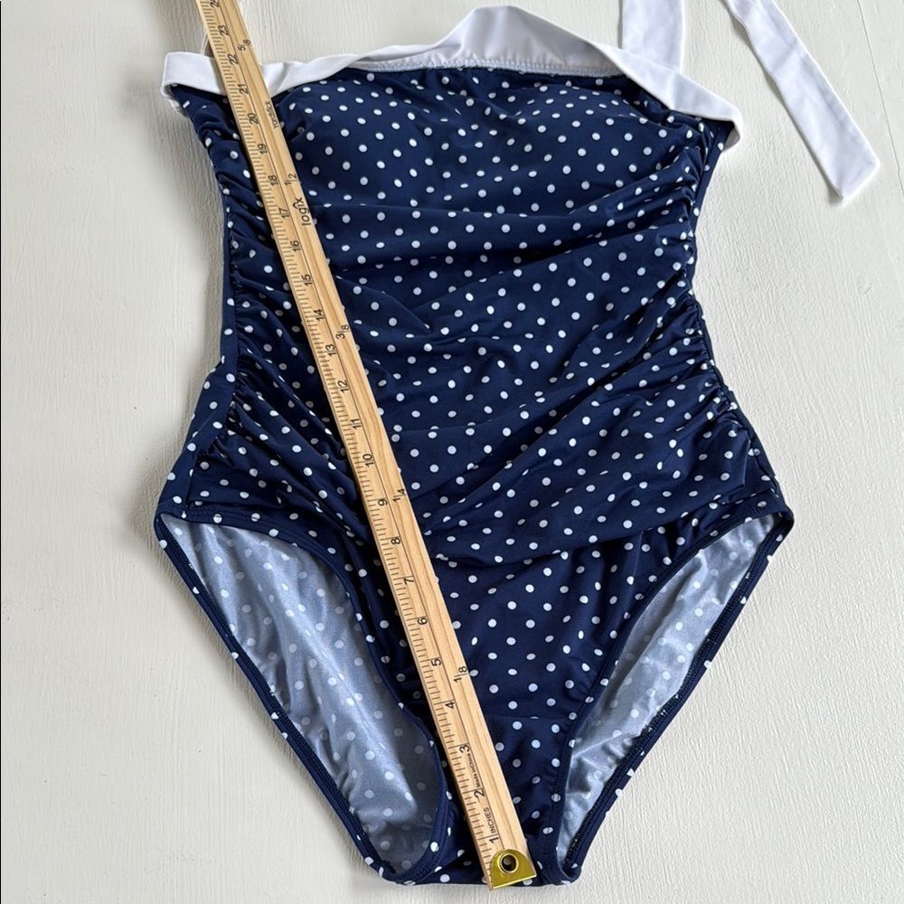 LAUREN RALPH LAUREN Navy White Polka Dot Retro Halter Women's Swimsuit Size 10 - Picture 9 of 9